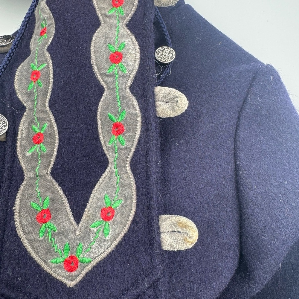 Vintage Rothschild Embroidered Navy Blue & Red Wool Fleece Lined Pea coat Size 4 - Picture 10 of 10